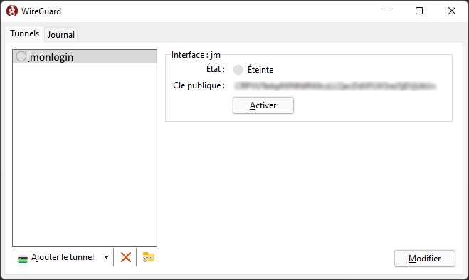 Client Wireguard Windows sans tunnel actif Client Wireguard Windows sans tunnel actif