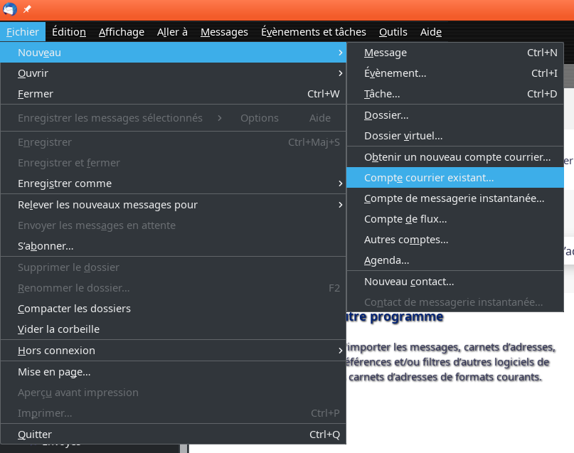 Menu pour création du compte. Menu pour création du compte.
